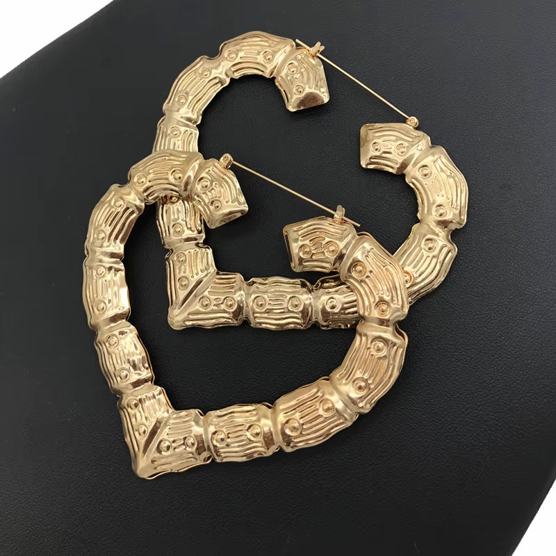 Geometric Bamboo Hoop Earrings in Gold and Silver for Women - Large Round Circle Party Jewelry