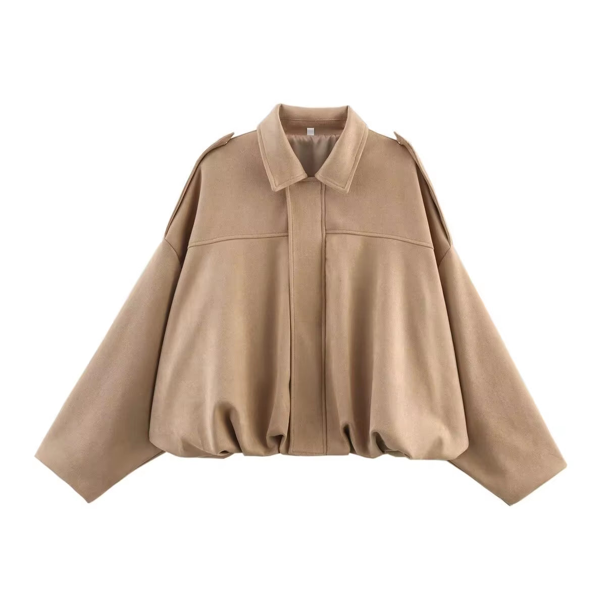 2025 Women's Suede Textured Bomber Jacket with Long Sleeves and Lapel Collar - Casual Loose Fit Outerwear