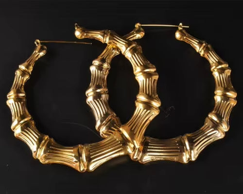 Geometric Bamboo Hoop Earrings in Gold and Silver for Women - Large Round Circle Party Jewelry