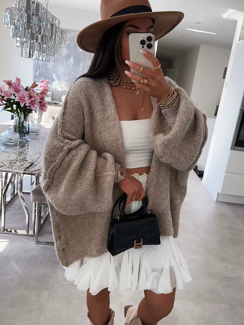 Casual Knitted Sweater Cardigan for Women - Long Sleeve Mid-Length Jacket in Solid Colors for Autumn and Winter