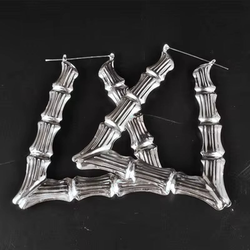 Geometric Bamboo Hoop Earrings in Gold and Silver for Women - Large Round Circle Party Jewelry