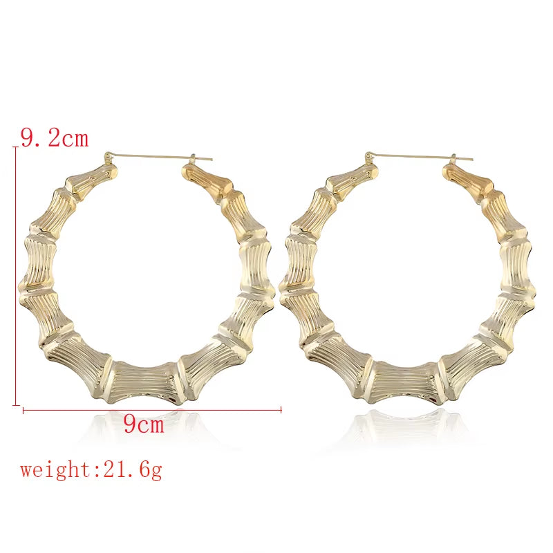 Geometric Bamboo Hoop Earrings in Gold and Silver for Women - Large Round Circle Party Jewelry